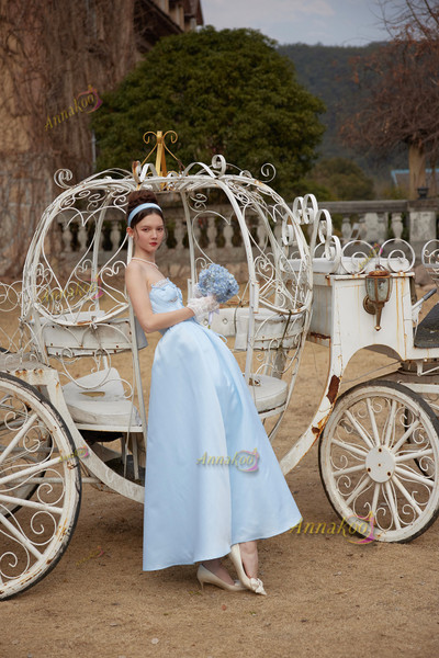 Shop 2025 ANNAKOO Blue Lace Up Satin A Line Sweetheart Prom Dress Under 129