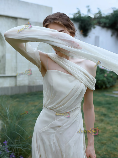 Shop 2025 ANNAKOO Chiffon A Line Spaghetti Straps Ivory Wedding Dress Under 159