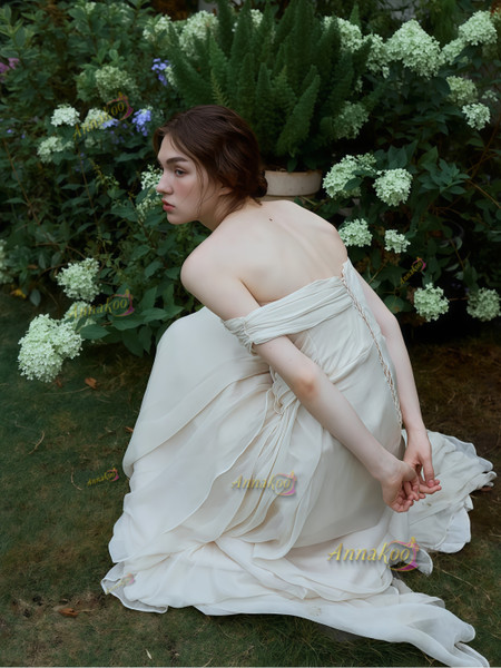 Shop 2025 ANNAKOO Chiffon A Line Spaghetti Straps Ivory Wedding Dress Under 159