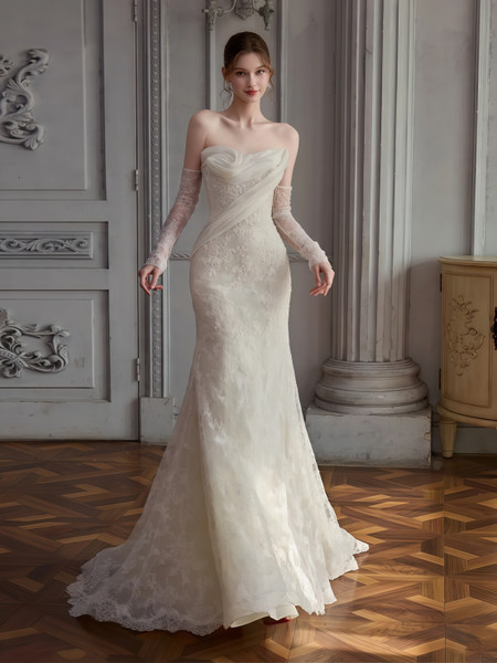 Shop 2025 ANNAKOO Lace Organza Strapless Trumpet Mermaid Wedding Dress Under 178