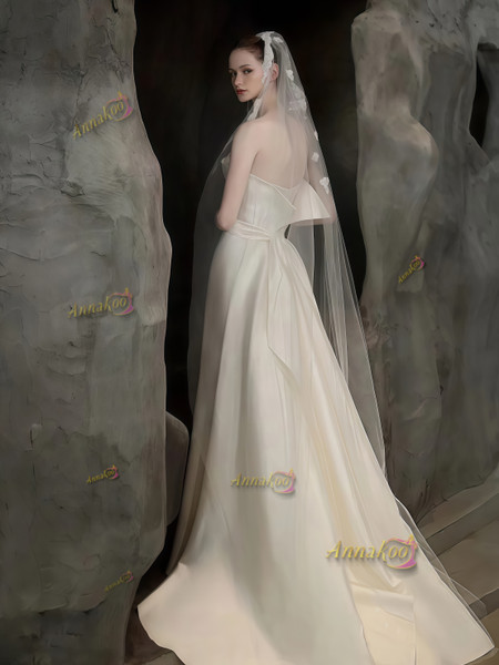 Shop 2025 ANNAKOO Strapless Trumpet Mermaid Sleeveless Satin Wedding Dress Under 189