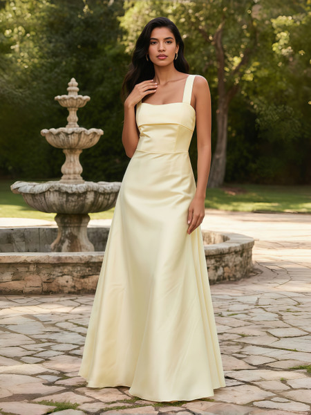Shop 2025 ANNAKOO Yellow Square Straps A Line Satin Prom Dress Under 148