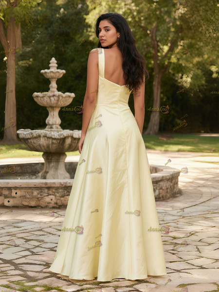 Shop 2025 ANNAKOO Yellow Square Straps A Line Satin Prom Dress Under 148