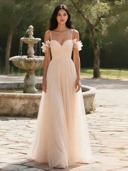 Shop 2025 ANANKOO Off The Shoulder Ruffles Spaghetti Straps Tulle Prom Dress Under 189