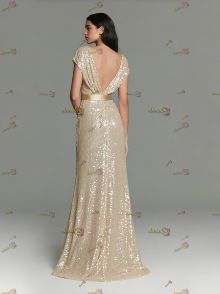 Shop 2025 ANNAKOO Champagne Off The Shoulder Sequin Trumpet Mermaid Prom Dress Under 139
