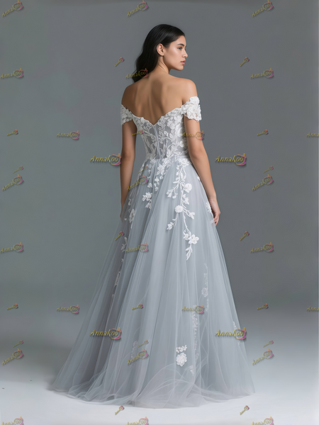 Shop 2025 ANNAKOO Light Gray Off The Shoulder Appliques Wedding Dress Under 228