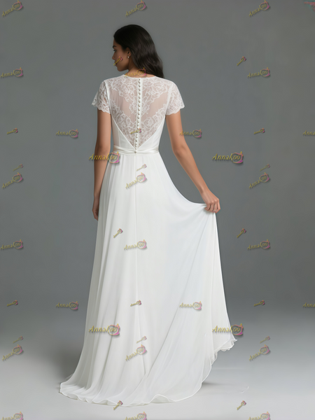 Shop 2025 ANNAKOO Cap Sleeve Lace Chiffon Sheath Column Wedding Dress Under 178