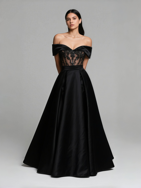 Shop 2025 ANNAKOO Off The Shoulder Satin Off The Shoulder Sequin Wedding Dress Under 289