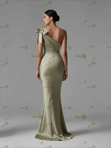 Shop 2023 ANNAKOO Green Satin One Shoulder Corset Mermaid Prom Dress Under 149