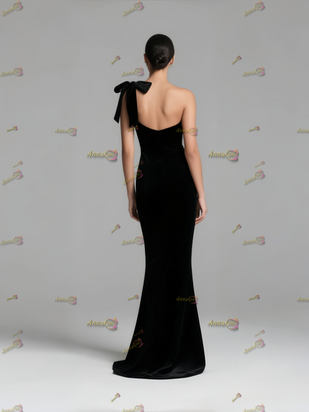 Shop 2025 ANNAKOO Black One Shoulder Velvet Trumpet Mermaid Prom Dress Under 139