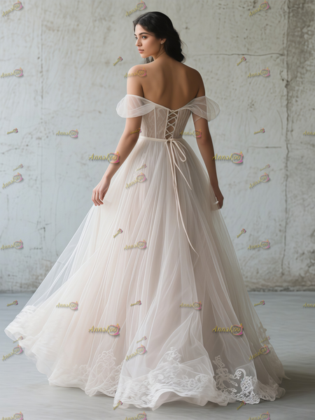 Shop 2025 ANNAKOO Princess Off The Shoulder Tulle Appliques Wedding Dress Under 169