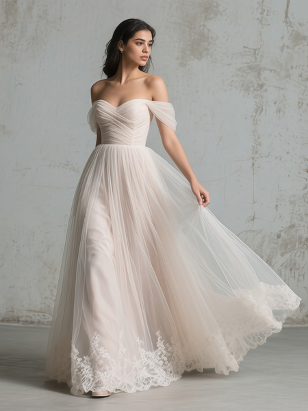 Shop 2025 ANNAKO Off The Shoulder Tulle Lace Up A Line Wedding Dress Under 189