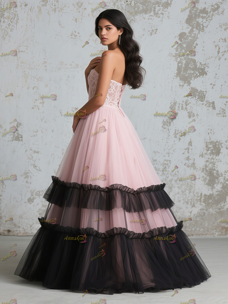 Shop 2025 ANNAKOO Pink Sweetheart Lace Ruffles A Line Prom Dress Under 298