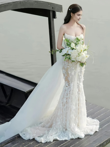 Shop 2025 ANNAKOO Lace Sweetheart Flower Trumpet Mermaid Wedding Dress Under 298