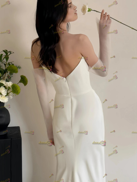 Shop 2025 ANNAKOO Chiffon Sweetheart Mesh Sheath Column Wedding Dress Under 139