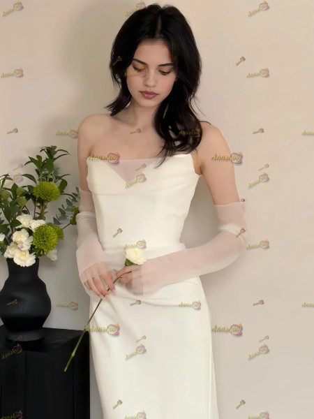 Shop 2025 ANNAKOO Chiffon Sweetheart Mesh Sheath Column Wedding Dress Under 139