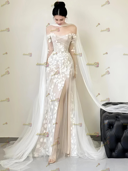 Shop 2025 ANNAKOO Off The Shoulder A Line Lace Wedding Dress With Slit Under 159