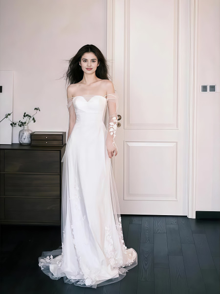 Shop 2025 ANNAKOO Long Sleeves A Line Tulle Appliques Wedding Dress Under 139