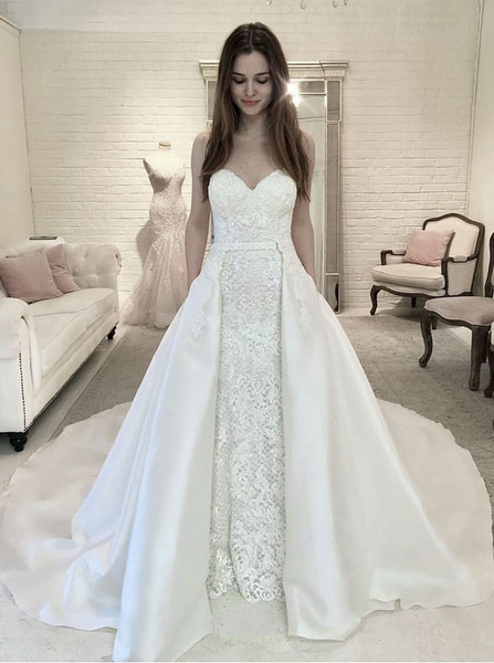 Detachable Train Sheath Sweetheart Lace Wedding Dress
