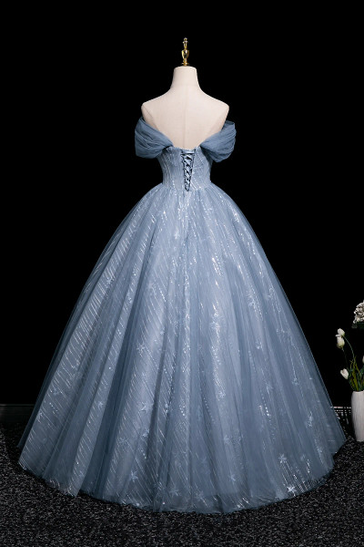 Shop 2025 ANNAKOO Blue Off The Shoulder Tulle Butterfly Sequin Prom Dress Under 169