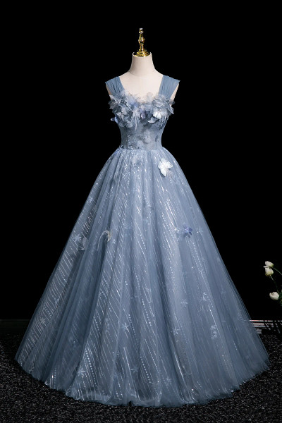 Shop 2025 ANNAKOO Blue Off The Shoulder Tulle Butterfly Sequin Prom Dress Under 169