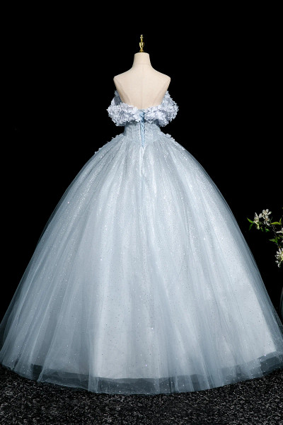 Shop 2025 ANNAKOO Gray Blue Tulle Flowers Ball Gown Prom Dress Under 168