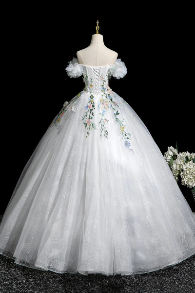 Shop 2025 ANNAKOO Off The Shoulder White Floral Tulle Prom Dress Under 179