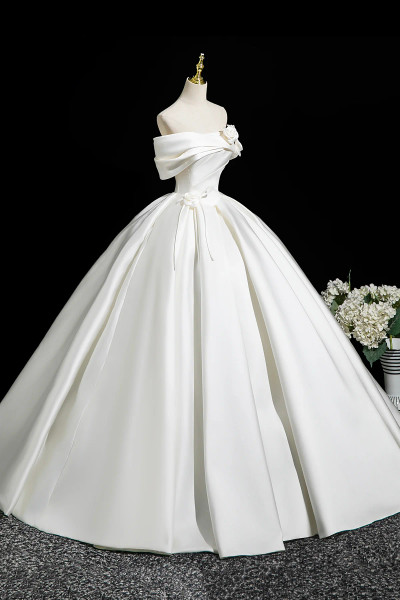 Shop 2025 ANNAKOO Off The Shoulder Satin Flower A Line White Wedding Dress Under 178