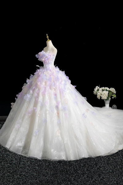 Shop 2025 ANNAKOO Lavender Tulle Flower A Line Sweetheart Prom Dress 