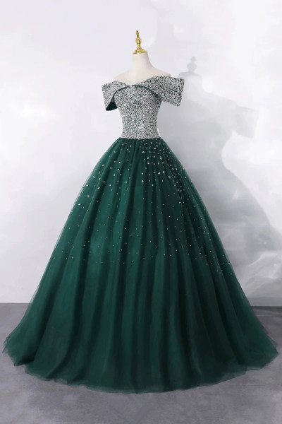 Shop 2025 ANNAKOO Green Beading Tulle Off The Shoulder Sparkle Prom Dress Under 189
