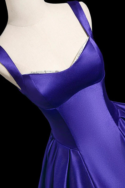 Shop 2025 ANNAKOO Royal Purple Straps Square A Line Satin Prom Dress Under 159
