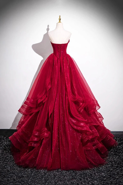 Shop 2025 ANNAKOO Burgundy Strapless Layer Tulle Layer FlowerProm Dress Under 219