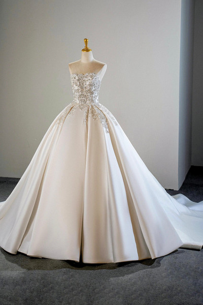 Shop 2025 ANNAKOO Ivory Strapless Beading Satin Ball Gown Wedding Dress Under 219