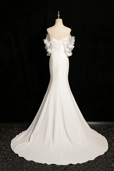 Shop 2025 ANNAKOO White Spaghetti Strap Tulle Ruched Flower Prom Dress Under 149