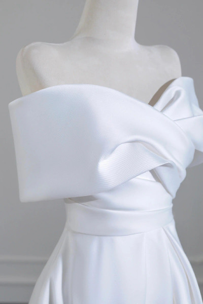 Shop 2025 ANNAKOO Ruched Satin Off The Shoulder A Line Wedding Dress Under 149