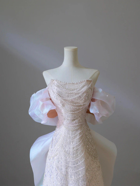 Shop 2025 ANNAKOO Pink Sequins Off The Shoulder Pearls Prom Dress Under 148