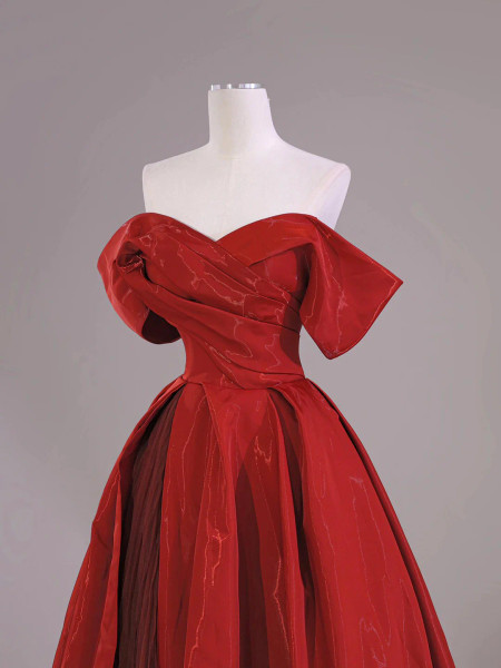 Shop 2025 ANNAKOO Dark Red Satin Tulle Off The Shoulder Prom Dress Under 149