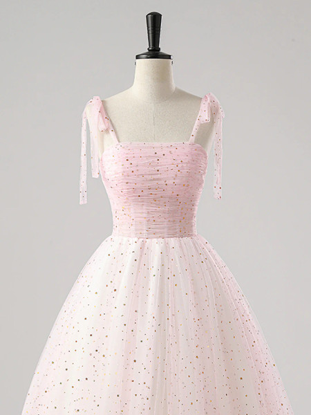 Shop 2025 ANNAKOO Pink Spaghetti Strap Tulle Sequin A Line Prom Dress Under 139