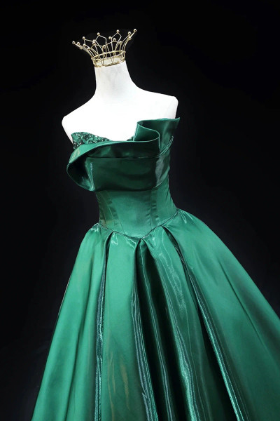 Shop 2025 ANNAKOO Green Ruched Sequin A Line Satin Prom Dress Under 159