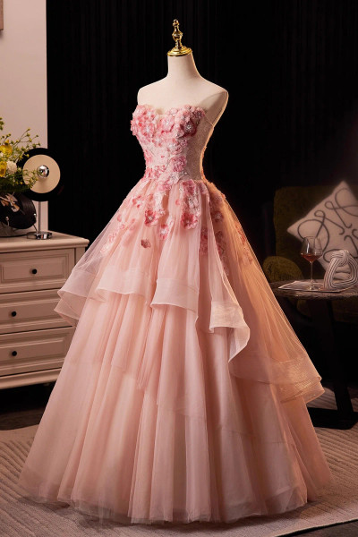 Shop 2025 ANNAKOO Pink Flower Princess Tulle Sweetheart Prom Dress Under 239