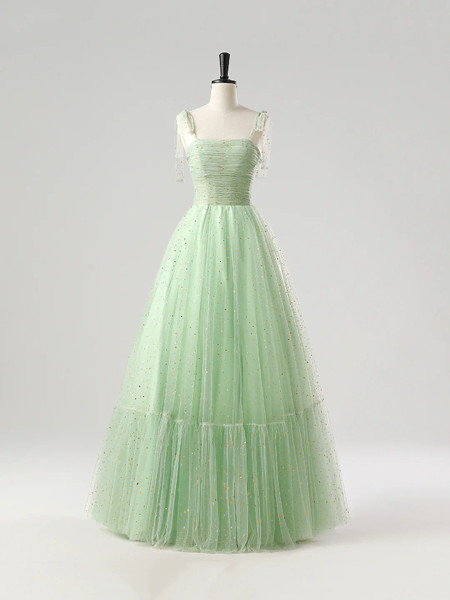 Shop 2025 ANNAKOO Light Green Tulle Spaghetti Strap Sequin Prom Dress Under 149