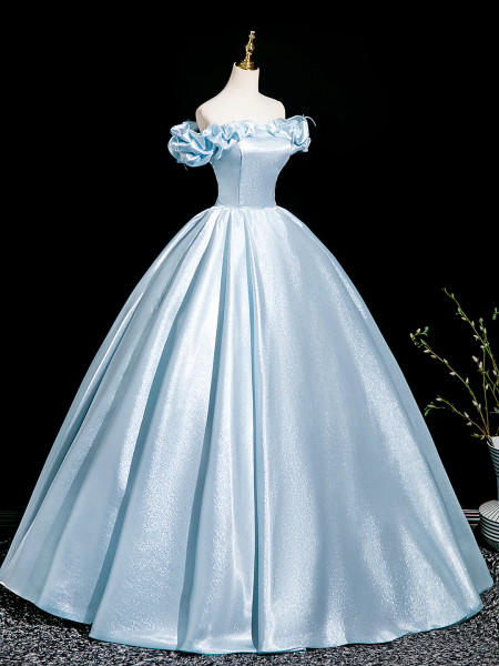 Shop 2025 ANNAKOO  A-Line Off the Shoulder Satin Ruffles Prom Dress Under 159