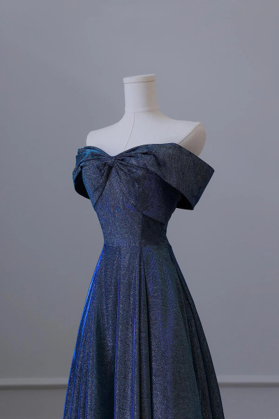 Shop 2025 ANNAKOO Blue Off the Shoulder Glitter A-Line Sequin Prom Dress Under 139