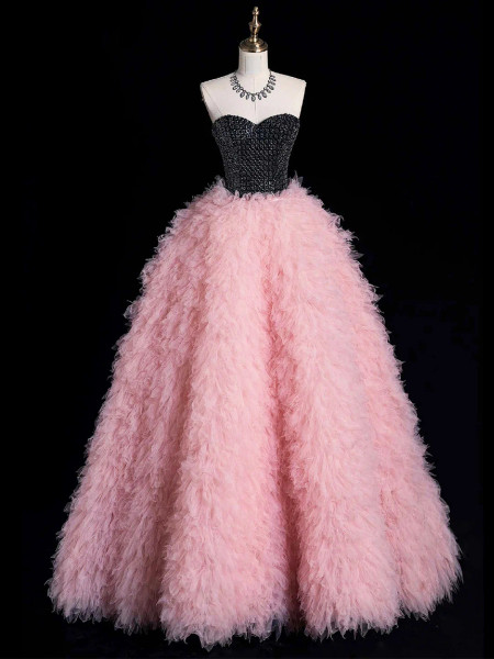 Shop 2025 ANNAKOO Black & Pink Tulle Ruffles A Line Prom Dress Under 249