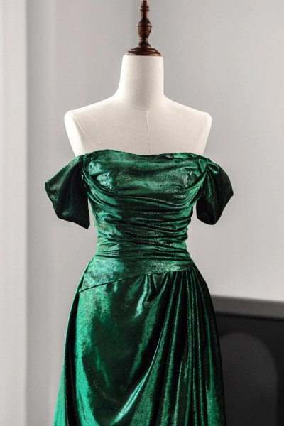 Shop 2025 ANNAKOO Green Off The Shoulder Ruched Velvet Prom Dress Under 149