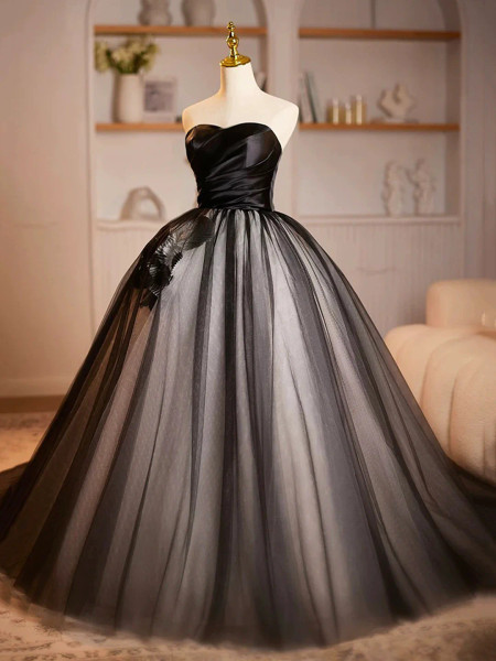 Shop 2025 ANNAKOO Black Tulle Flower A Line Sweetheart Prom Dress Under 179