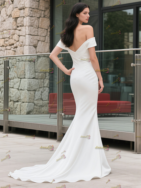 Shop 2025 ANNAKOO Elegant Off The Shoulder Satin Trumpet Mermaid Wedding Dress Under 159