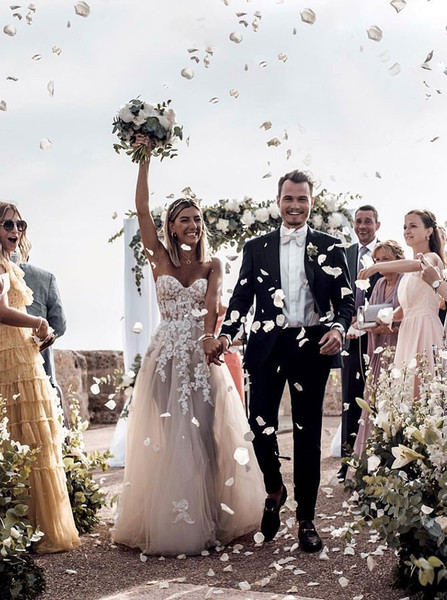 Flowers A-Line Sweetheart Tulle Wedding Dress