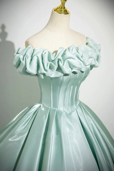 Shop 2025 ANNAKOO Corset Off The Shoulder Satin Green Ruffles Prom Dress under 169