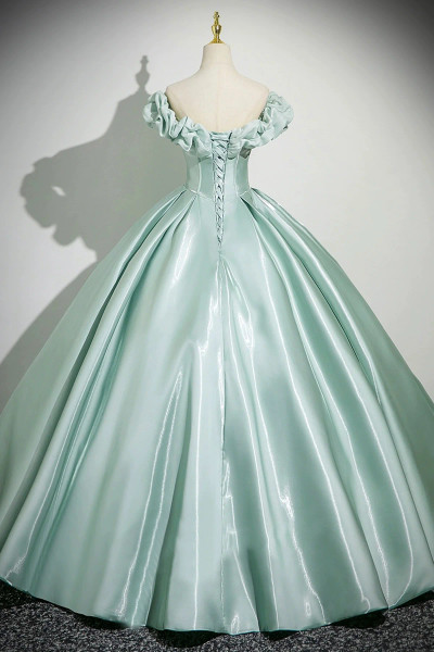 Shop 2025 ANNAKOO Corset Off The Shoulder Satin Green Ruffles Prom Dress under 169